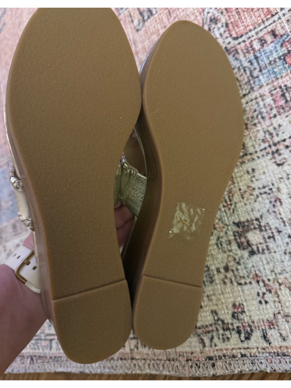 NEW! Jack Rogers Gold Leather Thong Slide Wedge Sandals - Picture 5 of 6